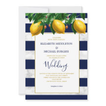 Lemon Botanical Navy White Strip Marmor Hochzeit