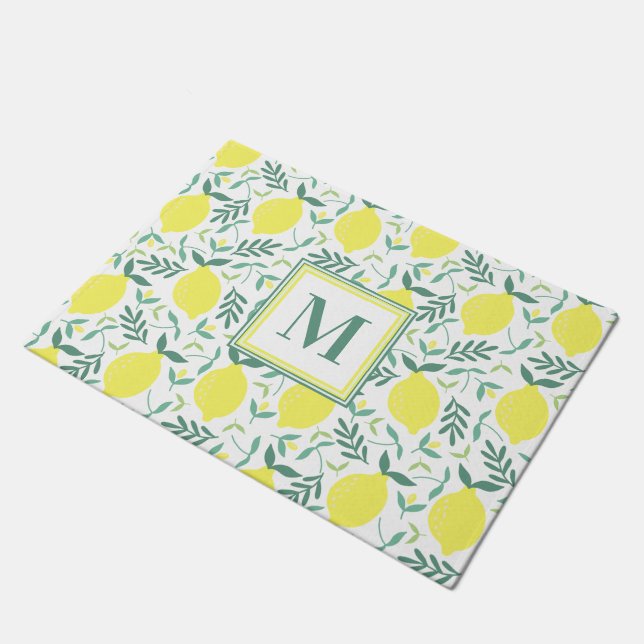 Lemon-botanisches Monogramm-Muster Fußmatte (Schrägansicht)