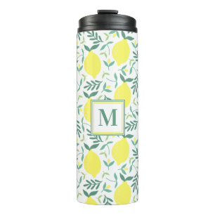 Lemon botanisches Monogramm-Muster Thermosbecher