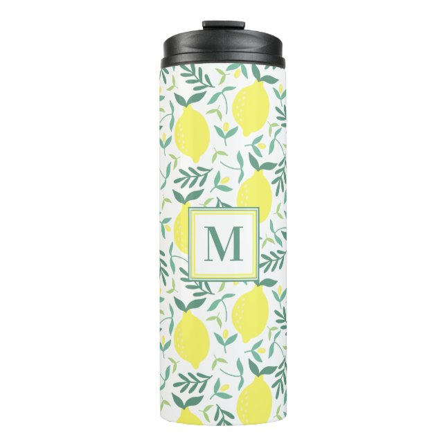 Lemon botanisches Monogramm-Muster Thermosbecher (Vorderseite)