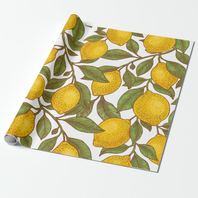Lemon botanisches nahtloses Muster Geschenkpapier (Ungerollt)
