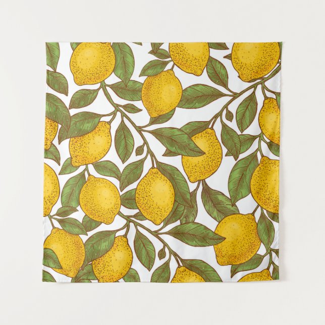 Lemon botanisches nahtloses Muster Wandteppich (Vorderseite)