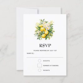 Lemon Bouquet mit einer Hochzeit mit weißen Blüten RSVP Karte