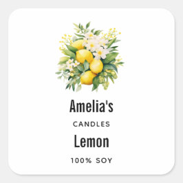 Lemon Bouquet mit weißem Blossom - Candle Business Quadratischer Aufkleber