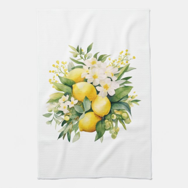 Lemon Bouquet with White Blossoms Geschirrtuch (Vertikal)