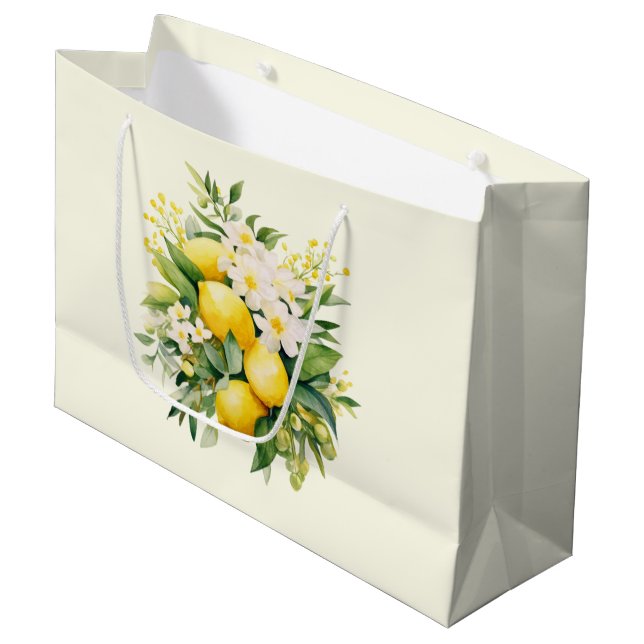 Lemon Bouquet with White Blossoms Große Geschenktüte (Vorderseite Schrägansicht)