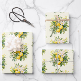 Lemon Bouquet with White Blossoms Pattern Geschenkpapier Set