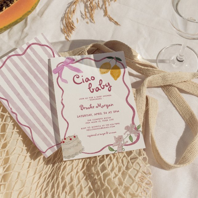Lemon Bows Girls Babydusche Einladung (Ciao Baby Girl Lemon Baby Shower Invite)