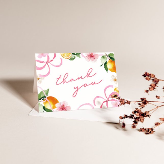 Lemon & Bows Whimsical Girls Baby Shower Dankeskarte (Lemon & Bows Girls Baby Shower Thank You Card)