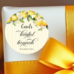 Lemon Branch Mediterranean Summer Bridal Brunch Runder Aufkleber