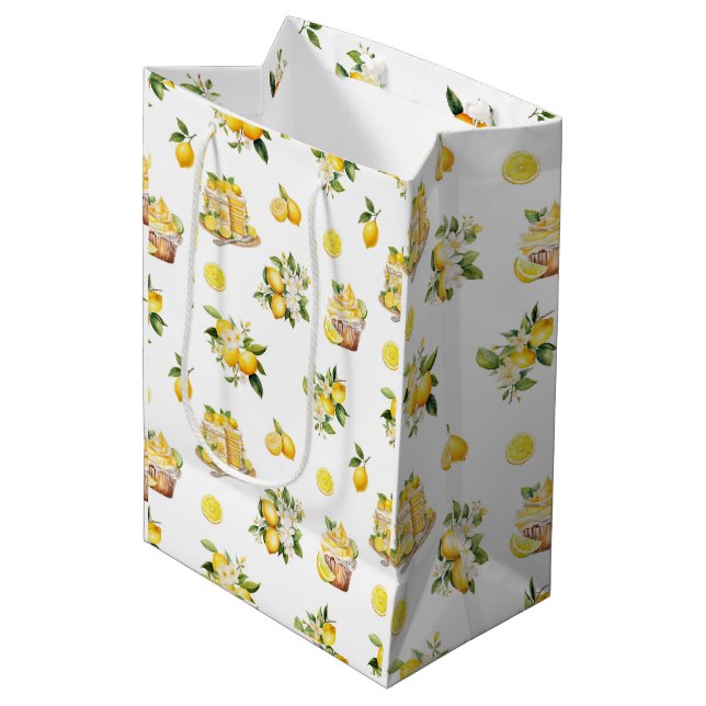 Lemon Branch Mediterranean Summer Mittlere Geschenktüte (Vorderseite Schrägansicht)