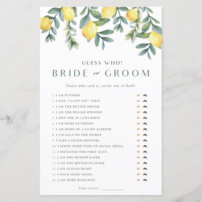 Lemon Brautparty Game Er sagte: "Sie sagte (Vorderseite)