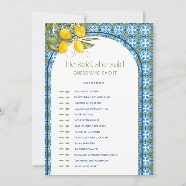 Lemon Brautparty sagte er sagte, sie sagte Game Ca Einladung (Vorderseite)