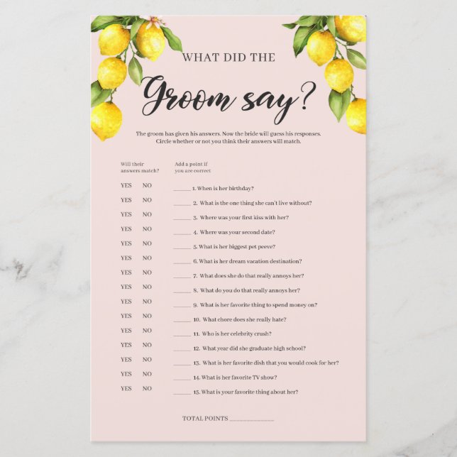 Lemon Brautparty Was der Bräutigam gesagt hat (Vorderseite)
