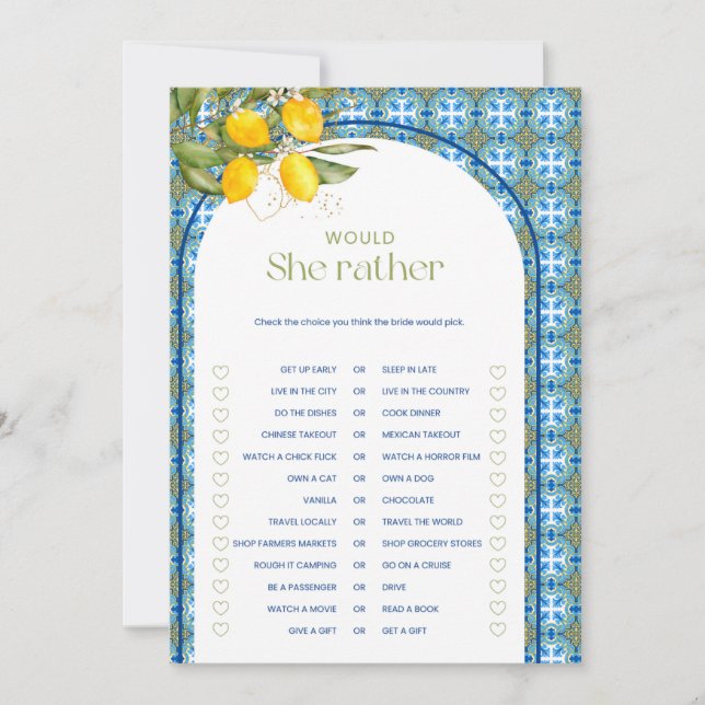 Lemon Brautparty würde eher eine Spielkarte Einladung (Vorderseite)