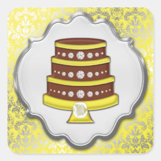 Lemon Cake Couture Damask Square Bäckerei Label Quadratischer Aufkleber