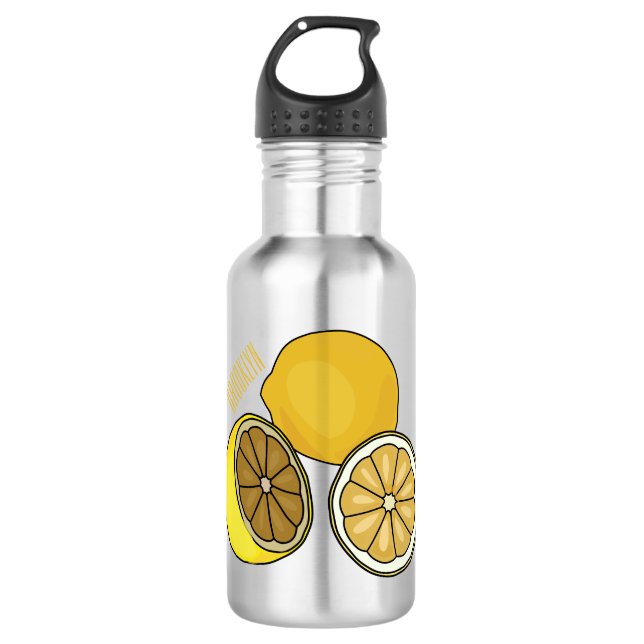 Lemon Cartoon Illustration Edelstahlflasche (Vorderseite)