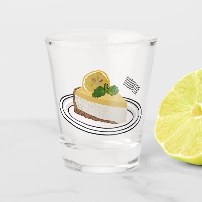 Lemon cheesecake Cartoon Illustration Schnapsglas (Vorderseite)