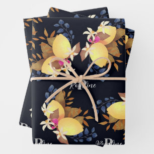 Lemon Chic Monogram Black Geschenkpapier Set