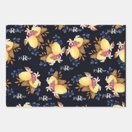 Lemon Chic Monogram Black Geschenkpapier Set