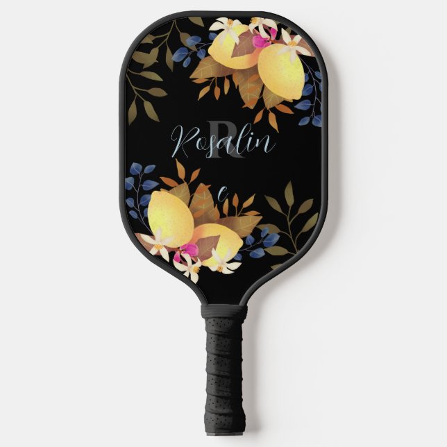 Lemon Chic Monogram Black Pickleball Schläger (Vorderseite)