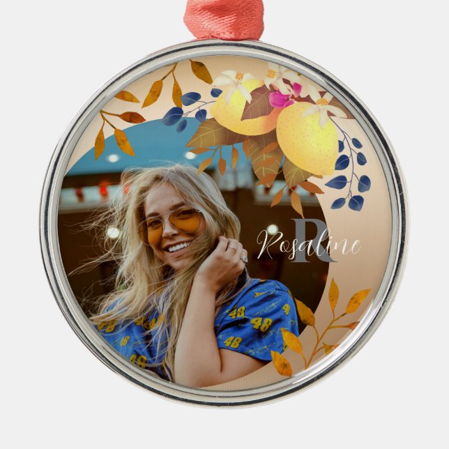 Lemon Chic Monogram Gold Ornament Aus Metall (Vorne)