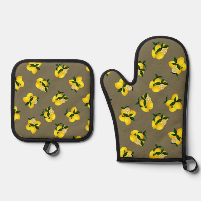 Lemon Chic Olive Ofenhandschuh & Topflappen-Set (Vorderseite)