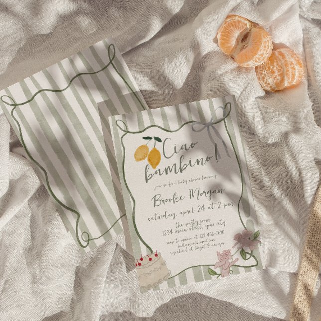 Lemon Ciao Bambino Italienisches Gender Neutral Einladung (Italian Lemon Gender Neutral Baby Shower Invite)