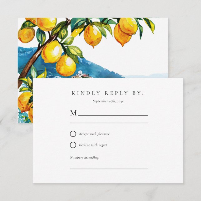 Lemon Citrus Amalfi Coast Wedding RSVP Karte (Vorne/Hinten)