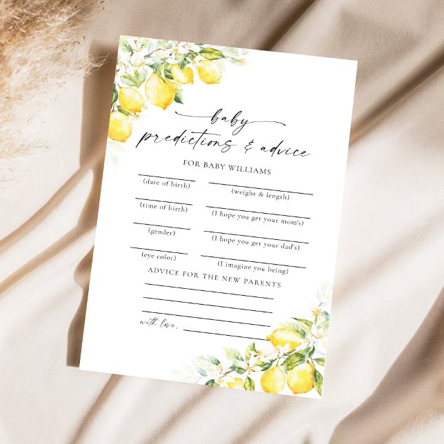 Lemon Citrus Baby Shower Predictions Card (Von Creator hochgeladen)