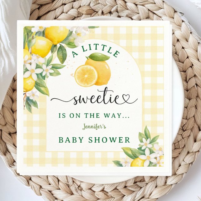 Lemon Citrus Baby Shower Yellow Gingham Serviette (Von Creator hochgeladen)