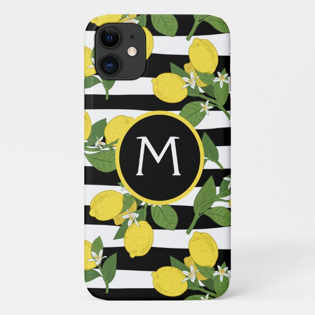 Lemon Citrus Black Stripes Yellow iPhone Case (Rückseite)