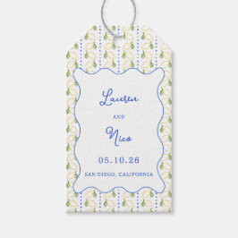 Lemon Citrus Blau und Gelb Mittelmeer Hochzeit Geschenkanhänger