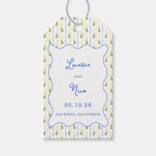 Lemon Citrus Blau und Gelb Mittelmeer Hochzeit Geschenkanhänger
