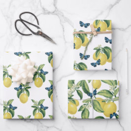 Lemon Citrus Blue Butterfells Geschenkpapier Set