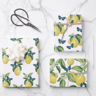 Lemon Citrus Blue Butterfells Geschenkpapier Set