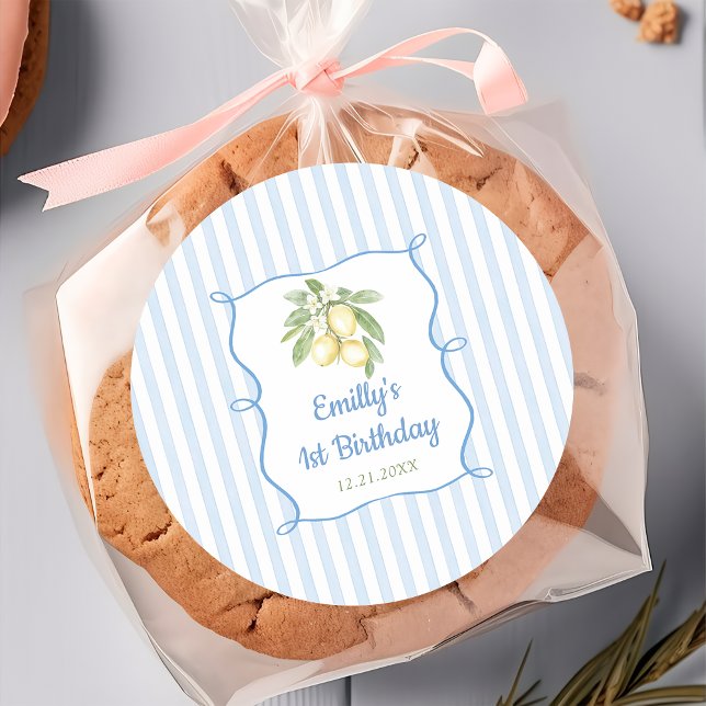 Lemon Citrus Blue Geburtstag Runder Aufkleber (Von Creator hochgeladen)
