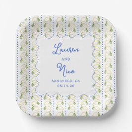Lemon Citrus Blue & Yellow Amalfi Custom Wedding Pappteller