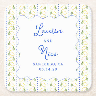 Lemon Citrus Blue & Yellow Amalfi Custom Wedding Rechteckiger Pappuntersetzer