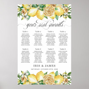 Lemon Citrus Blumengrün Hochzeitsskizze Poster