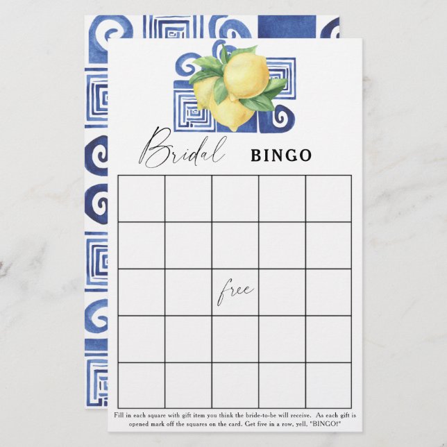 Lemon Citrus - Brautparty-Bingo-Spiel (Vorne/Hinten)