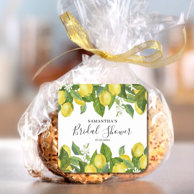Lemon Citrus Brautparty Quadratischer Aufkleber (Von Creator hochgeladen)