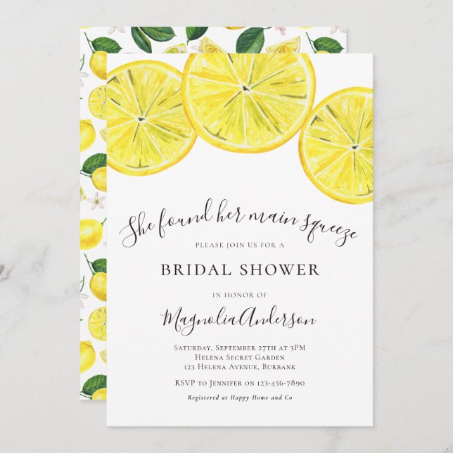 Lemon Citrus Bridal Dusche Einladung (Vorne/Hinten)