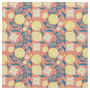Lemon Citrus Coral Orange Floral Stoff
