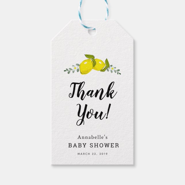 Lemon Citrus Floral Baby Dusche Vielen Dank, dass  Geschenkanhänger (Vorderseite)