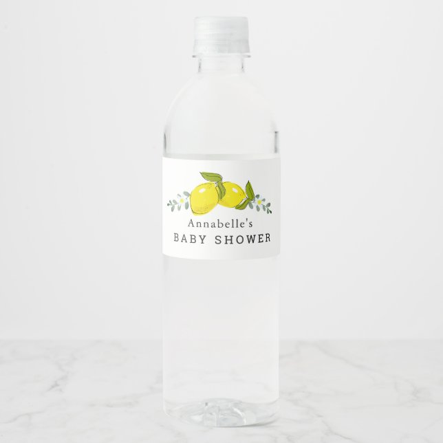 Lemon Citrus Floral Baby Dusche Wasser Flasche Eti Wasserflaschenetikett (Vorderseite)