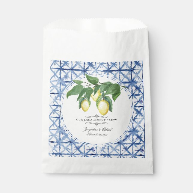 Lemon Citrus Floral Foliage Blue White Verlobung Geschenktütchen (Vorderseite)