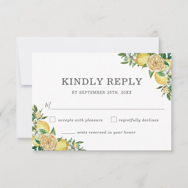 Lemon Citrus Floral Greenerity Wedding RSVP Card Karte (Vorderseite)