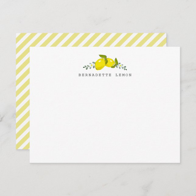 Lemon Citrus Floral Stationery Note Card Mitteilungskarte (Vorne/Hinten)