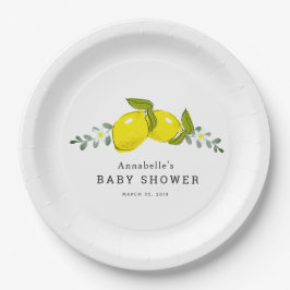 Lemon Citrus Floral White Baby Dusche Papierplatte Pappteller
